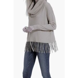 Michel Kors Women’s Sweater Fringe Cowl Neck Grey